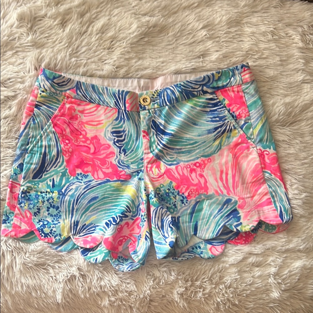 Lilly Pulitzer Pink and Blue High Waist Tropical Shorts